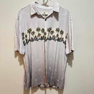Men's Island Shores Very LightweaightCasual Palm Tree Button Down Shirt - Gray L